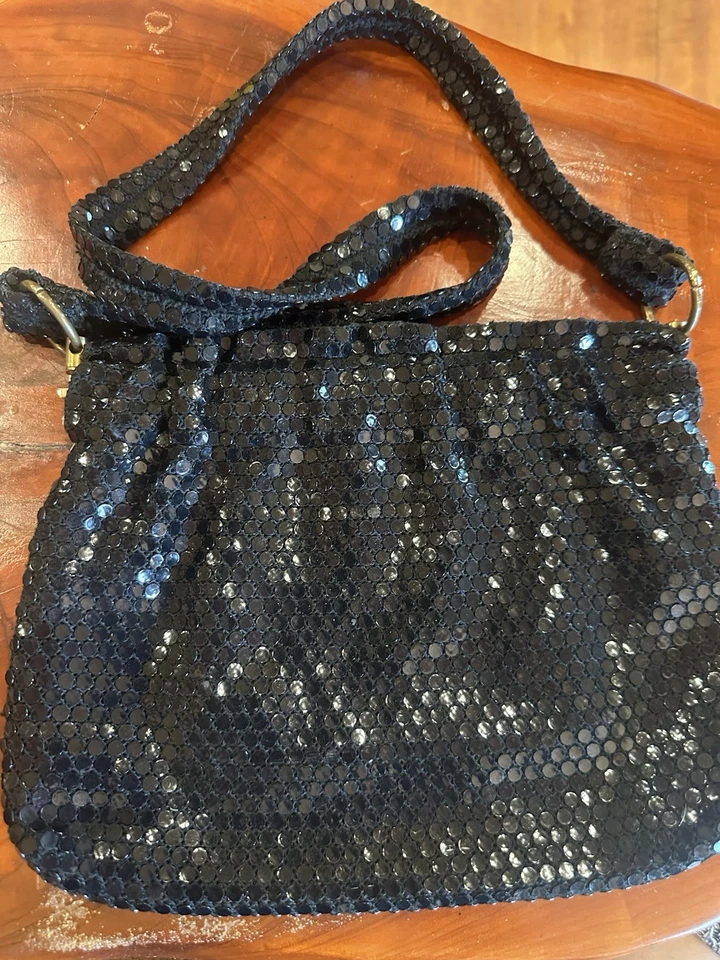 Bolso Cartera Vintage Años 70 Negro Brillante Lentejuelas Retro Disco Foto 2 de 4