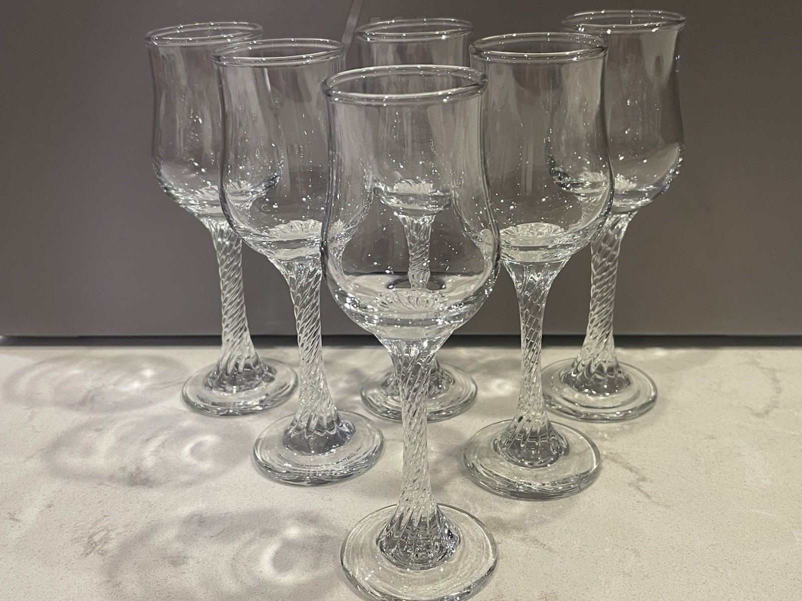 SET of 6 Vintage Cordial Shot Aperitif Glasses with Twisted Stems 5.75"