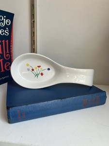 Vintage Floral Tulips Ceramic Spoon Rest Cottage Core Kitchen 80s Spring Decor