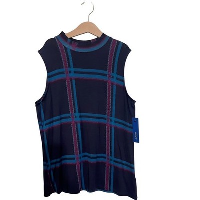 Apt. 9 Women's Sleeveless Mock Neck Plaid Knit Top Size Small Career Casual NEW