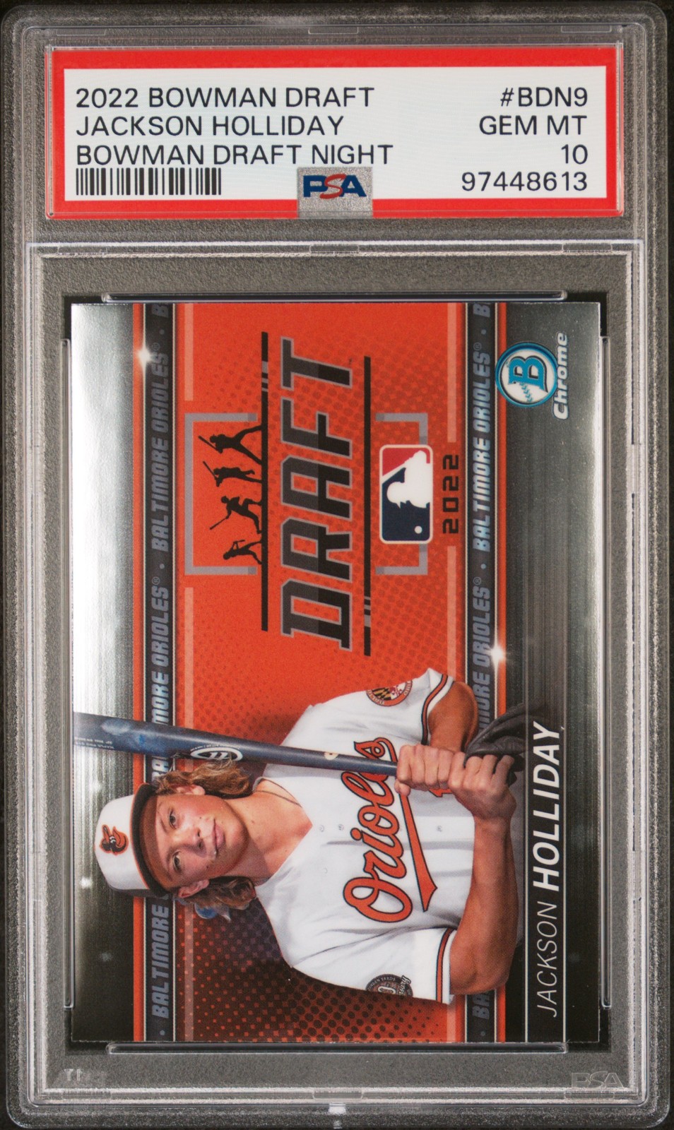 Jackson Holliday ROOKIE 2022 BOWMAN 1st Year DRAFT CHROME 💎  PSA 10  💎 view 2