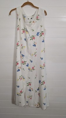 Venus Floral Butterfly Maxi Dress White Button Front Sleeveless Tie Back Size 8