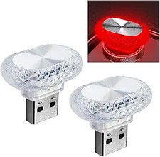 2PCS USB LED Car Interior Night Light, Crystal Mini Decoration Ambi Color: Red