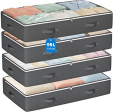 95L under Bed Storage Containers, 4 Pack Closet Organizers Grey  Foldable Under