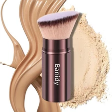 Makeup Brush Kabuki Face Brushes Retractable Travel Blush Brown 