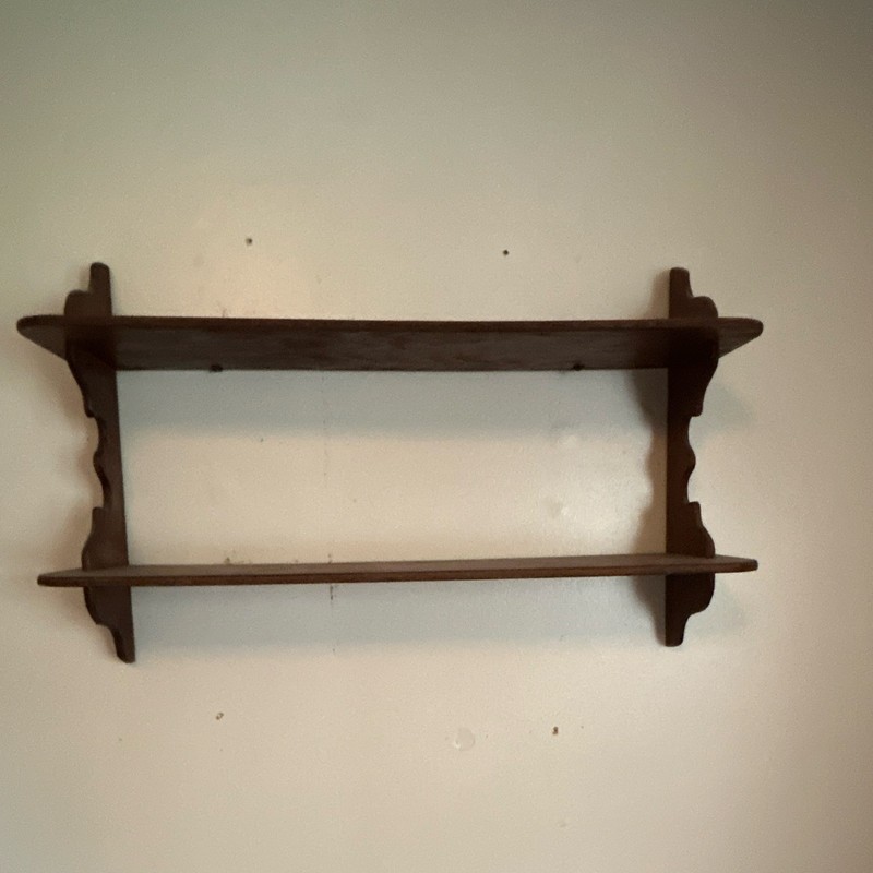 Wall Mounted 2-Tier Dark Wood Wall Shelf, Brown Solid Wood, 28 in