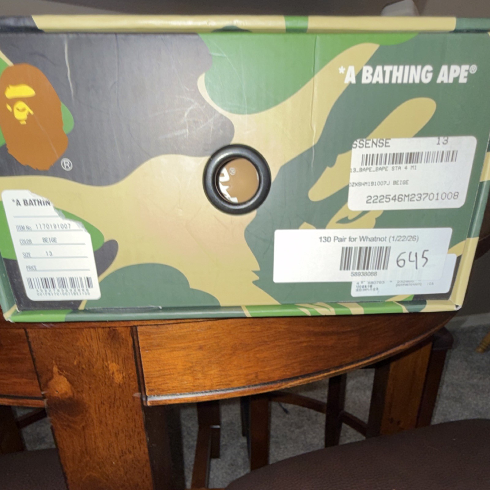 A Bathing Ape Bapesta Beige White Men's Low Top Leather Sneaker 1J70191007 thumbnail 11