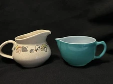 VTG Pair MCM CREAMERS Hazel Atlas CRINOLINE & Franciscan Woodlore Mushroom