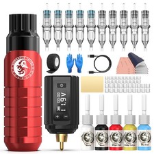 Wormhole Tattoo Kit Machine Gun w/ Power Supply Needles Ink Beginner Set
