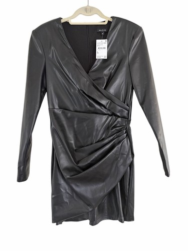 Area Stars Long Sleeve Faux Leather Ruched Wrap Mini Dress