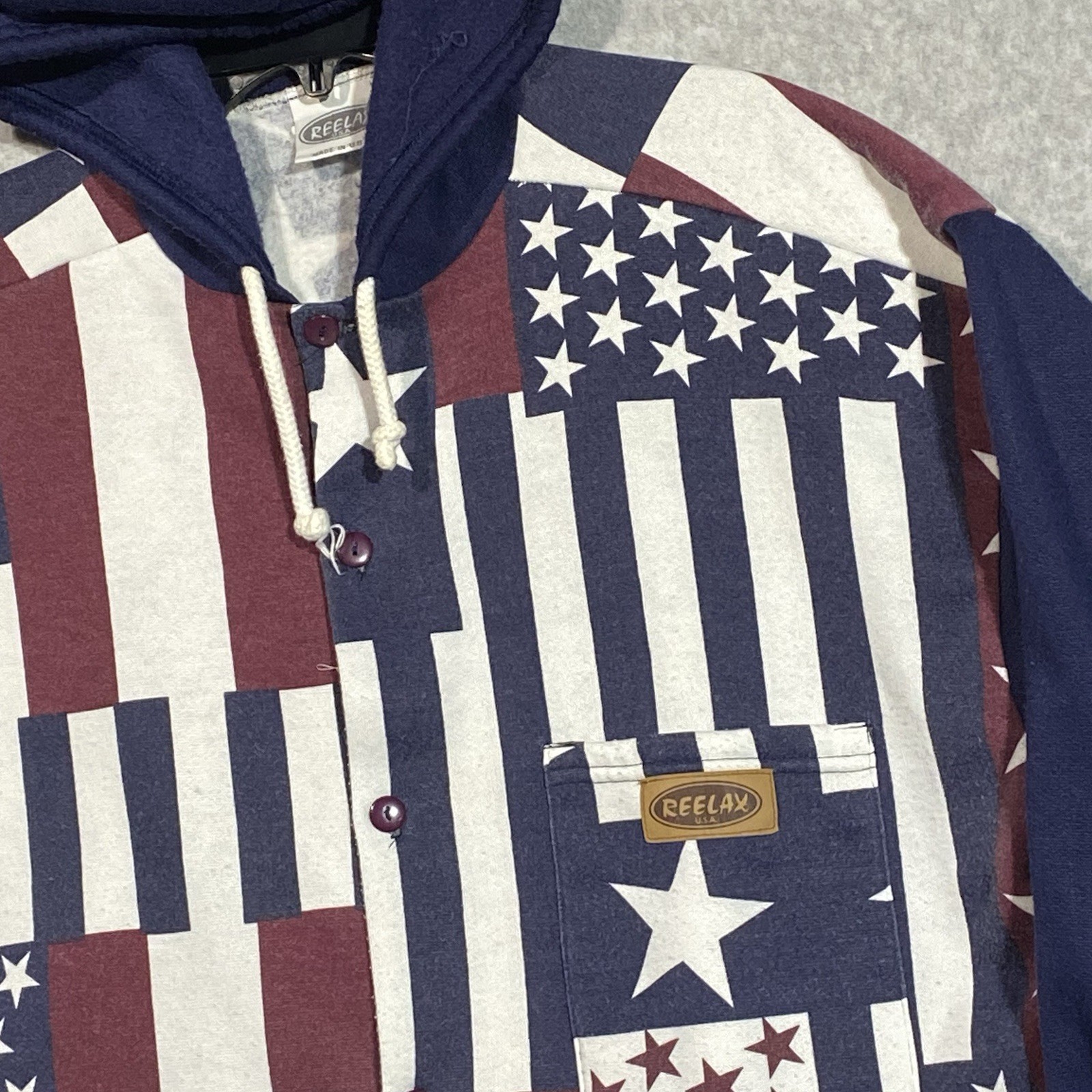 Vintage American Flag Patchwork-Style Hooded Butt… - image 2