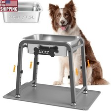 2 Gallon Elevated Dog Water Bowl Adjustable Stand W/ Splash Mat Large Dogs New