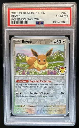 2025 Pokemon Prismatic Evolutions Eevee Reverse Holo Day #074/131 PSA 10