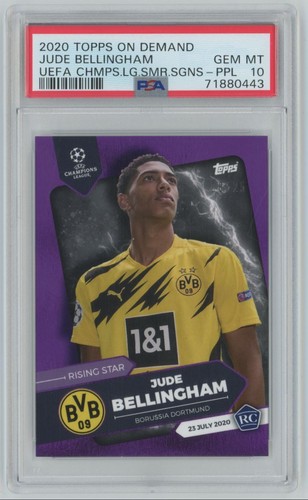 2020 Topps On Demand UCL SS Rising Star PURPLE Jude Bellingham Rookie /25 PSA 10
