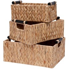 Wicker Storage Basket Shelf Bakets Hand-Woven Water Hyacinth Woven Storage Ba...