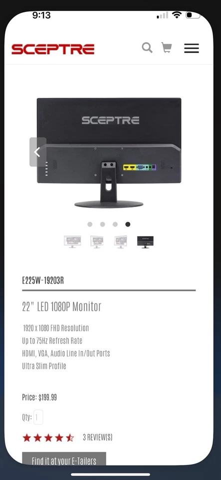 Sceptre E225W-19203R 22in. Ultra Thin 1080P LED Monitor  - Two Monitors - Image 2 of 4