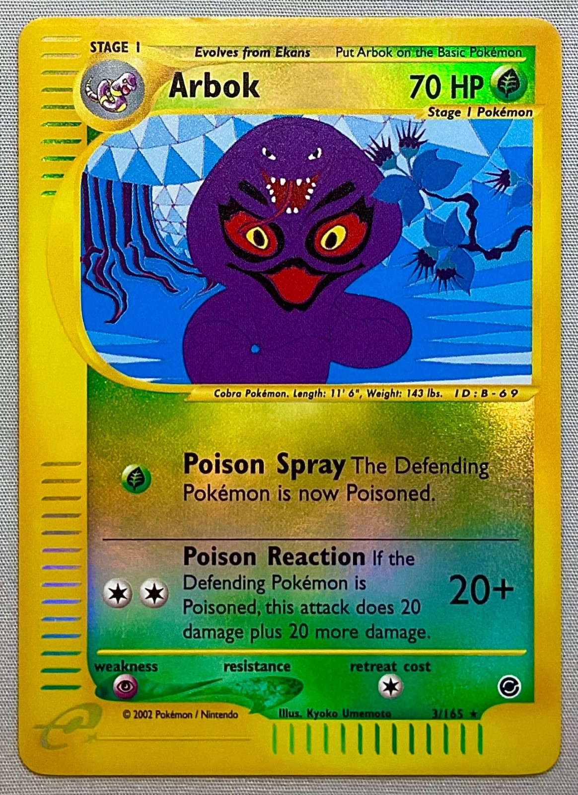 Pokémon Arbok #3/165 Reverse Holo Rare - 2002 Expedition Base Set - NM Cond.