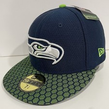 Seattle Seahawks New Era 59FIFTY Hat Cap On Field Size 7 1/4 Blue Green Fitted