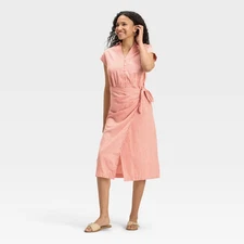 Women's Short Sleeve Wrap Waist Midi Shirtdress - Universal Thread