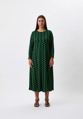 Marina Rinaldi Sport Occulto Geometric Print Long Sleeve Jersey Dress Green L