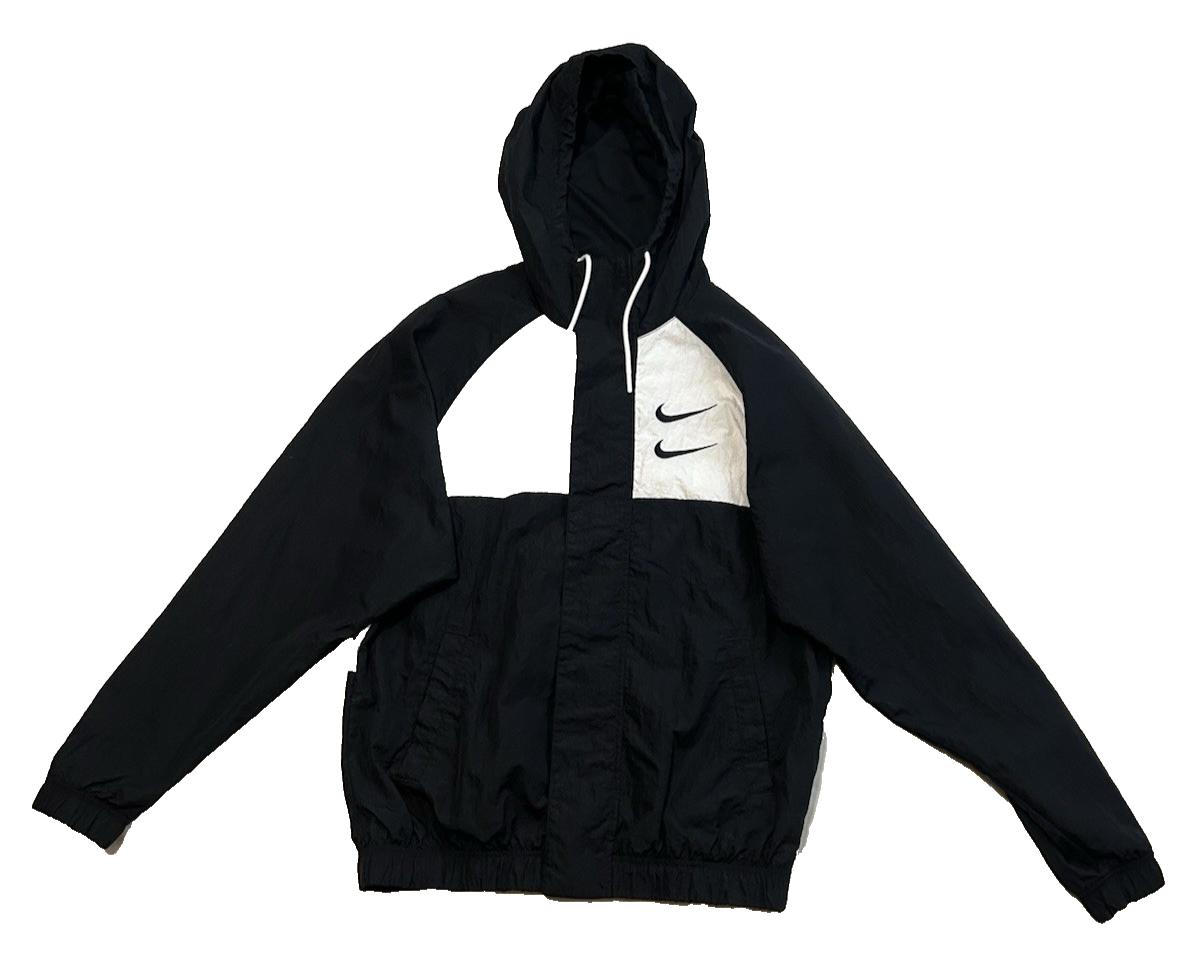 Vintage Nike Double Swoosh Windbreaker Jacket Small Black Logo