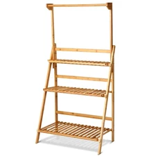3 Tier Bamboo Hanging Folding Plant Shelf Stand Flower Pot Display Storage Rack