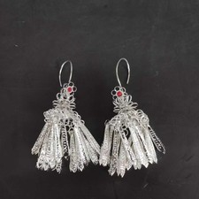 Ethnic Minority White Copper Silver Plated Tassel Earrings