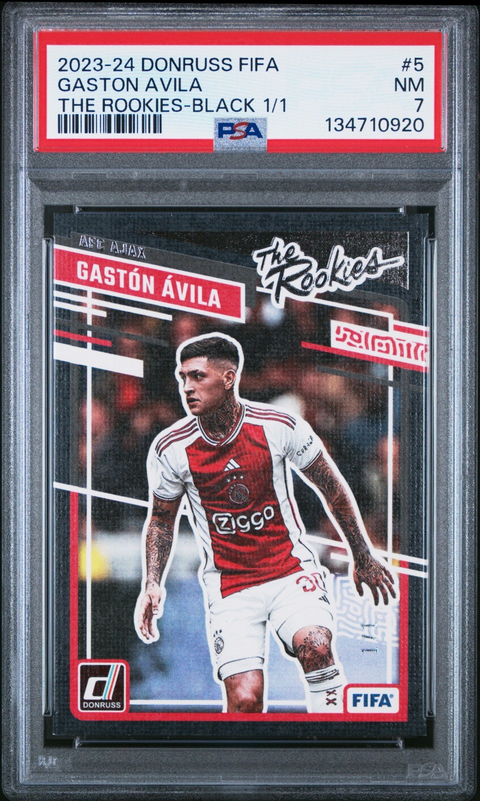2023-24 Gaston Avila Panini Donruss The Rookies Black Ajax Rookie Card 1/1 PSA 7
