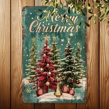 Aluminum Vintage Merry Christmas Metal Tin Sign Festive Wall Art Decoration Gift