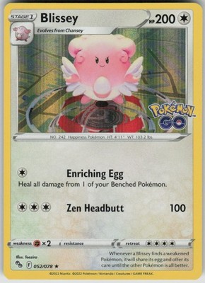 Blissey Rare Holo Pokemon GO NM 052/078