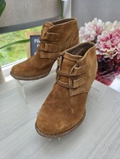Clarks Artisan Tan Brown Suede Ankle Boots Brown UK 2.5 Wide Fit Block Heel