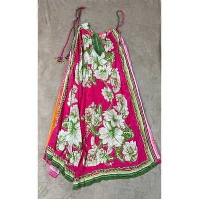 Farm Rio Floral Elegance Mixed Scarve S Long Cover Up Pink Green Floral Boho NEW