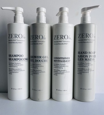 ZERO/o Shampoo-Conditioner -Shower Gel & Hand Soap  Naturally KIND 15 Fl Oz Each
