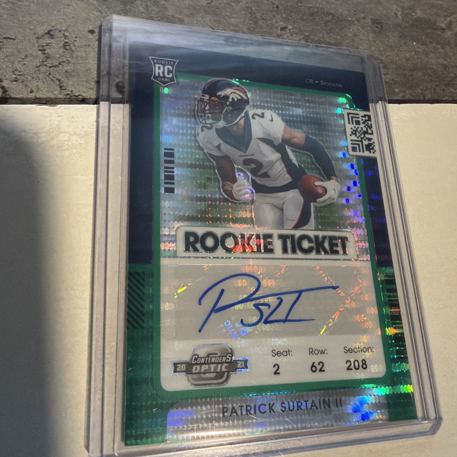 2021 CONTENDERS OPTIC AUTO-GREEN PULSAR #145 PATRICK SURTAIN II Rookie /30