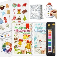 2Pcs Watercolor Workbook Beginner-Friendly Water Coloring Book with 12 Colors...