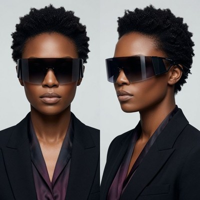 Futuristic Oversized Tinted Women Sunglasses - Wrap Around Shield Sun Glasses