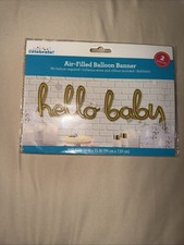 Gold “Hello Baby” Balloon Banner 39"x55" Air Filled W/ Straw