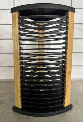 Vintage 20 CD Storage Tower Rack Wood Black Plastic Tabletop Jewel Case Holder