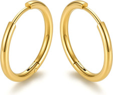 Small Hoop Earrings for Women,Hypoallergenic Stainless Steel Tiny Earrings,Gold/