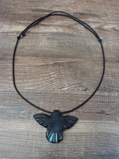 Hand Carved Jet & Turquoise Magpie Fetish Necklace by Matt Mitchell
