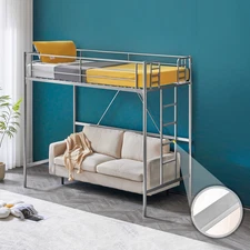 Single-Layer Loft Bed Twin W/ Safety Guardrail Rubber Cushion Ladder for Bedroom