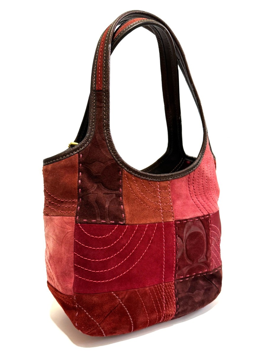 RARE COACH Y2K RED ERGO PIECED SUEDE PATCHWORK MED SHOULDER TOTE