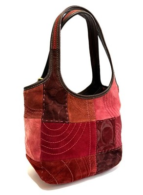 RARE COACH Y2K RED ERGO PIECED SUEDE PATCHWORK MED SHOULDER TOTE