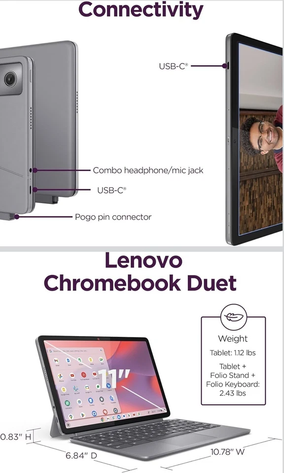 Tablet Lenovo - Duet 11 Chromebook - 11" 2K LCD Pantalla Táctil 2 en 1 - MediaTek... Foto 2 de 4