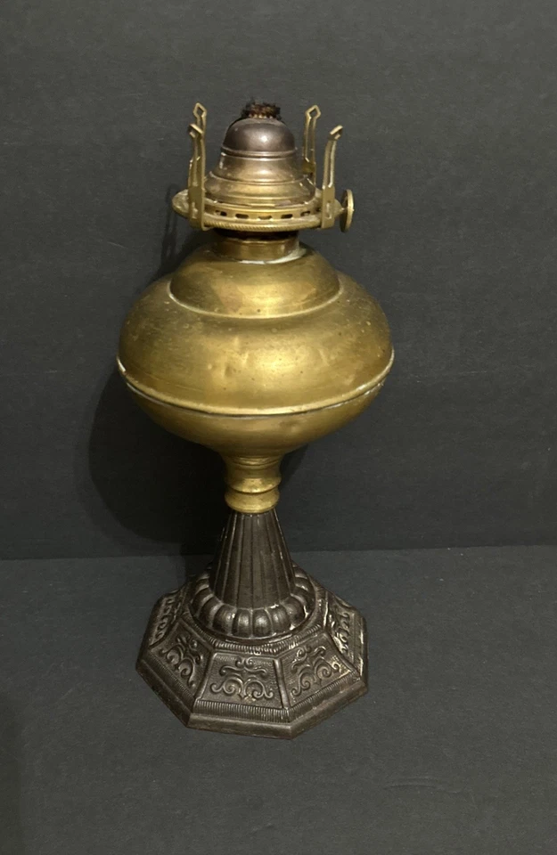 Antique Brass & Cast Iron Miller Oil Lamp Late 1800s - Image 2 of 4