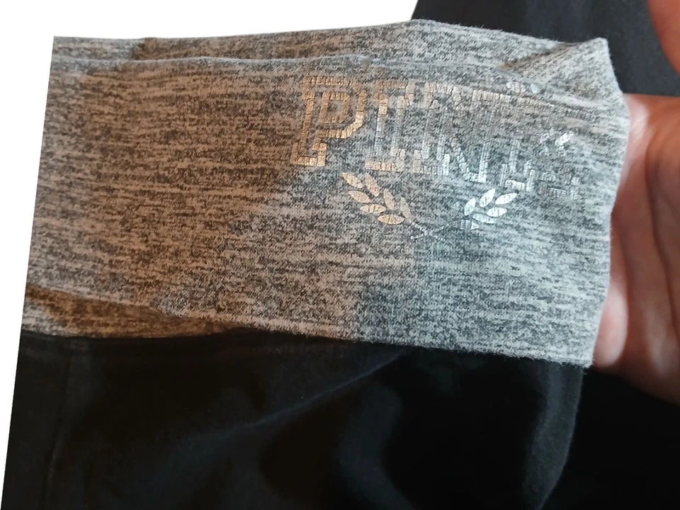 Y2k PINK Foldover Capri Yoga Logo Bling Capri Leggings Womans Black Grey XS - Image 3 of 4