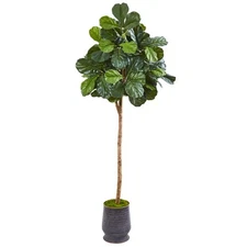 Nearly Natural 80in. Fiddle Leaf Fig Artificial tree in Ribbed Metal Planter