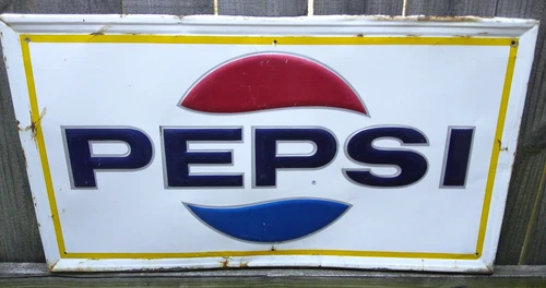 VINTAGE 1969 PEPSI COLA EMBOSSED TIN SIGN 32" X 18"