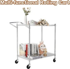 Rolling Utility Cart with Wheels Handle ,2 Tier Heavy Duty Wire Shelves Cart
