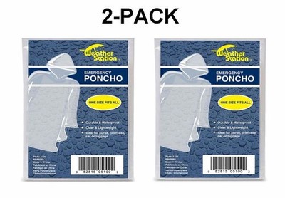 Weather Station Emergency Poncho Clear Lightweight One Size fits all - 2 Pack